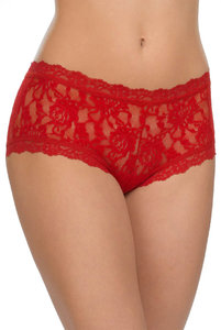 Кружевные трусы шорты с базовой посадкой в красном цвете от Hanky Panky. Мереживні труси шорти з базовою посадкою в червоному кольорі від Hanky Panky.