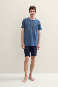 Мужской костюм Tom Tailor  на подарок мужчине приятный к телу повседневный для сна и отдыха с футболкой в синем цвете.