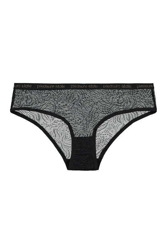 Купить шорты трусы женские кружевные с анималистическим принтом  и средней посадкой от PLEASURE STATE в черном цвете. Купити шорти труси жіночі мереживні з анімалістичним принтом і середньою посадкою від PLEASURE STATE в чорному кольорі.