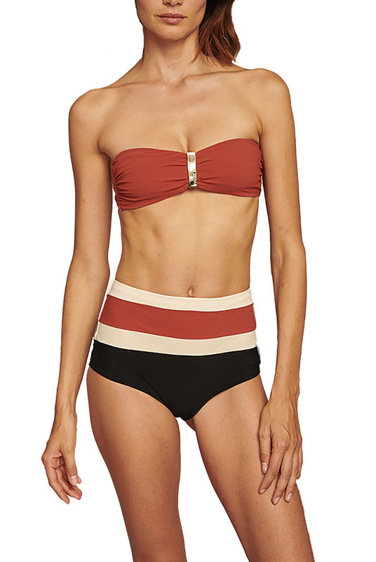 Раздельный купальник бандо, в темно-красном, в терракотовом оттенке, от премиум бренда Touche. Роздільний купальник бандо, у темно-червоному, у теракотовому відтінку, від преміум бренду Touche.