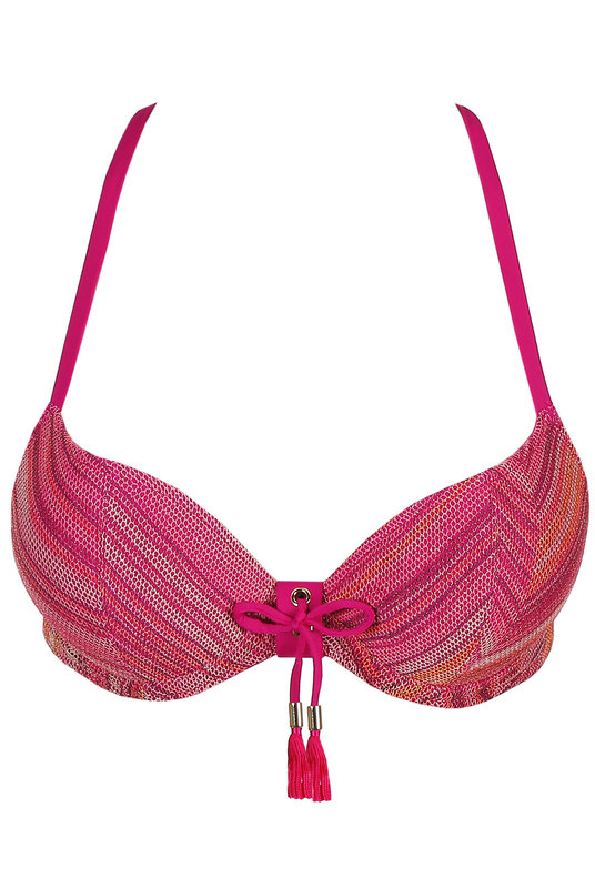 Купальный бюстгальтер пуш-ап на косточках яркий, с люрексом, фото крупным планом, Мари Жо. 