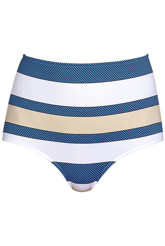 Купальные бикини с высокой талией с принтом полоса, от Andres Sarda. Купальні бікіні з високою талією з принтом смуга від Andres Sarda.