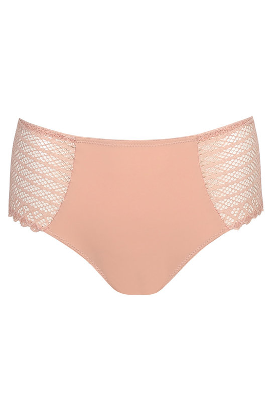 Высокие бесшовные трусы женские гладкие кюлоты с декоративной сеткой на бедрах от PRIMA DONNA TWIST  в цвете розовая пудра. Високі безшовні труси жіночі гладкі кюлоти з декоративною сіткою на стегнах від PRIMA DONNA TWIST в кольорі рожева пудра.