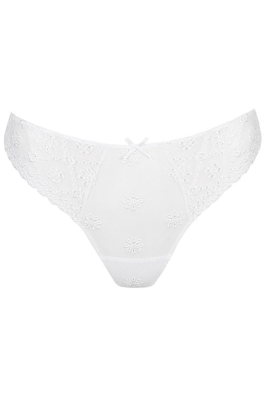 Купить бразилиана трусы женские с английской вышивкой средней посадки от MARIE JO в белом цвете. Купити бразиліана труси жіночі з англійською вишивкою середньої посадки від MARIE JO в білому кольорі