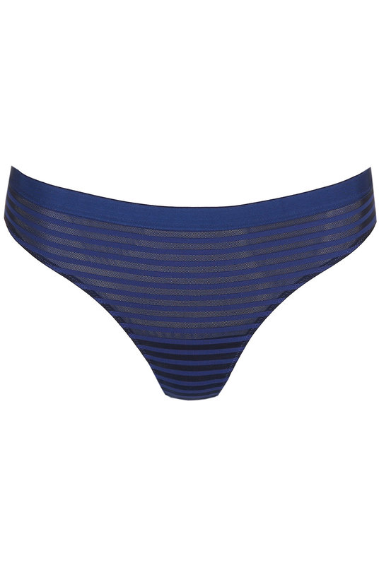 Купить бразилиана трусы женскиемягкой итальянской микрофибры и прозрачного тюля в тонкую полоску от MARIE JO в синем цвете. Купити бразиліана труси жіночі м'якої італійської мікрофібри і прозорого тюлю в тонку смужку від MARIE JO в синьому кольорі.