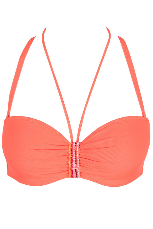 Купальный бюстгальтер балконет с отстегивающимися бретелями, украшенный пайетками в центре, Marie Jo. 