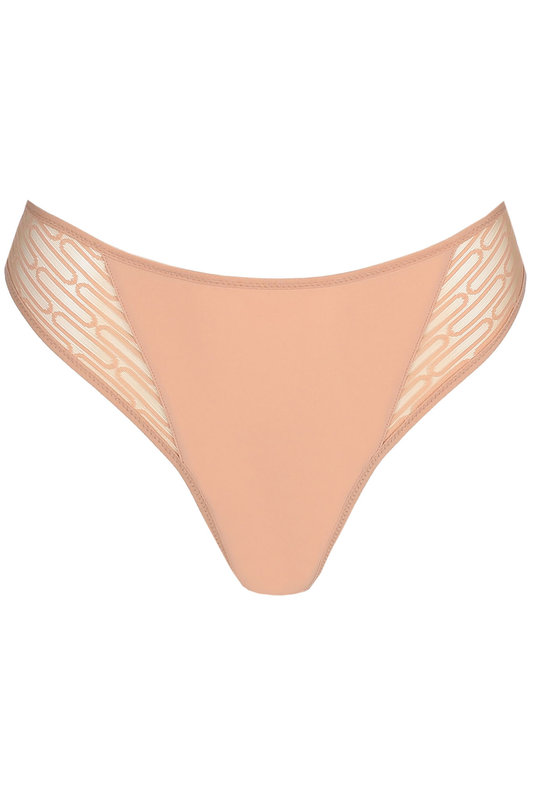 Женские трусики бесшовные стринги с геометричным паттерном из кружева от MARIE JO L`AVENTURE  в нейтрально бежевом оттенке. Жіночі трусики безшовні стрінги з геометричним патерном з мережива від MARIE JO L'aventure в нейтрально бежевому відтінку.