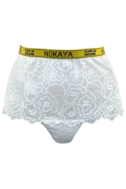 Кружевные трусы кюлоты с высокой посадкой в белом цвете от Nokaya сексуальные . Мереживні труси кюлоти з базовою посадкою в білому кольорі від Nokaya.