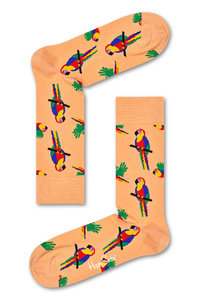 Купить носки унисекс их хлопка от Хэппи Сокс парные высокие с анималистическим принтом персиковые с попугаем. Купити шкарпетки унісекс їх бавовни від хеппі Сокс парні високі з анімалістичним принтом персикові з папугою.