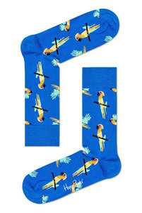 Женские и Мужские носки их хлопка от Хэппи Сокс парные высокие с анималистическим принтом с попугаями голубые. Жіночі та чоловічі шкарпетки їх бавовни від хеппі Сокс парні високі з анімалістичним принтом з папугами блакитні..