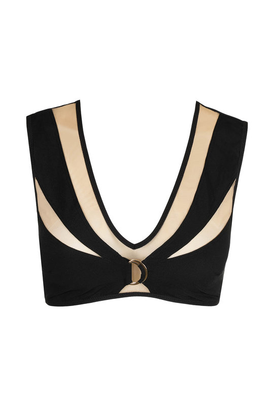 Купить женский бюстгальтер без кости бралетт от Андрес Сарда в глубоком черном оттенке с вставкой из полупрозрачной сетки. Купити жіночий бюстгальтер без кістки бралетт від Андрес Сарда у глибокому чорному відтінку із вставкою із напівпрозорої сітки.