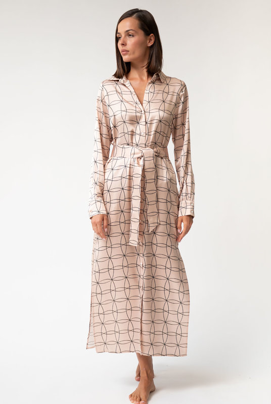 Шелковое Платье-Рубашка Nokaya с дизайнерским принтом в розовом цвете