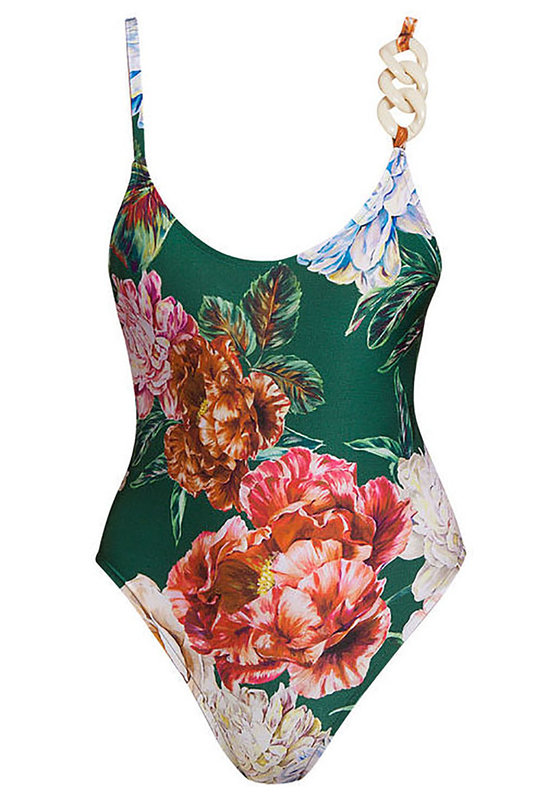 Цельный купальник женский с открытой спиной с бретелью, декорированной цепочкой, от премиум бренда Андрес Сарда. 