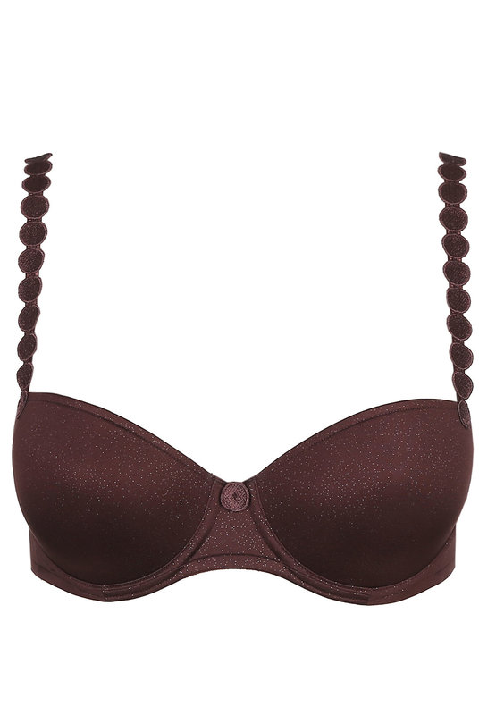 Бесшовный бюстгальтер балконет с регулируемой бретелью, фото крупным планом. 