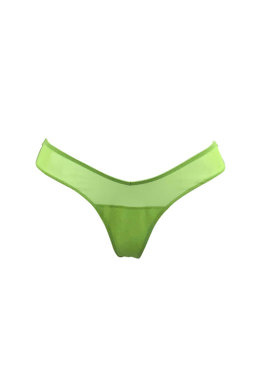 Комплект белья бесшовного гладкого из полупрозрачного тюля не заметный под одеждой трусики стринги от Нокаи в зеленом цвете. Комплект білизни безшовного гладкого з напівпрозорого тюлю не помітний під одягом трусики стрінги від Нокаі в зеленому кольорі.