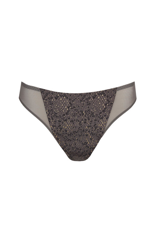 Купить трусы женские стринги от Prima Donna Twist  из полупрозрачного тюля бразилианы со змеиным принтом. Купити труси жіночі стрінги від Prima Donna Twist з напівпрозорого тюлю бразиліани зі зміїним принтом