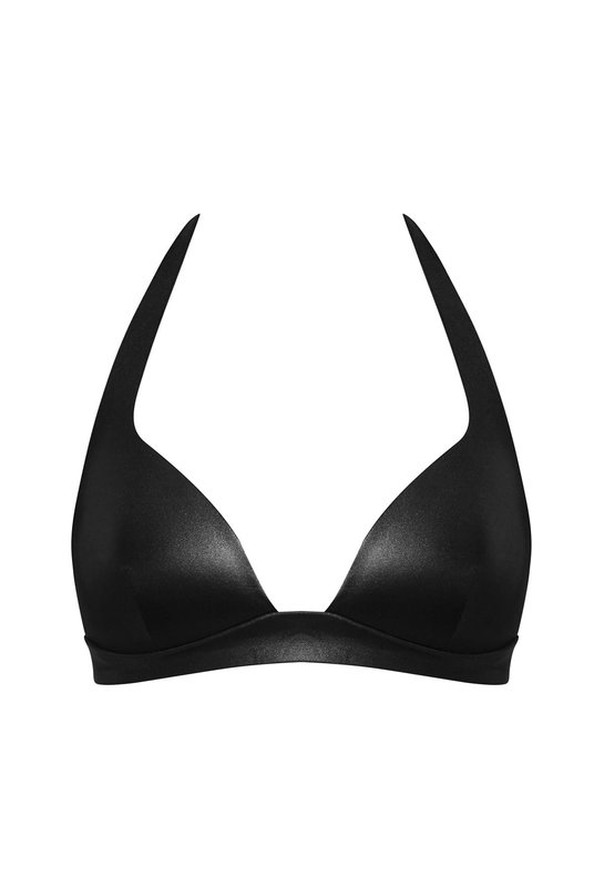 Верх купальника - купальный треугольник уплотненный без кости в черном цвете, фото крупным планом. 