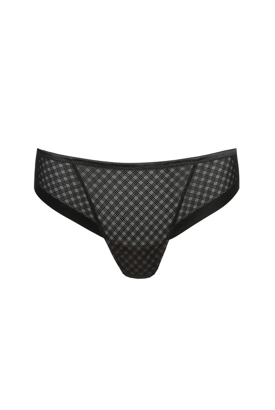 Купить бразилиана трусы женские полупрозраное кружево с  графичным рисунком низкой посадкой от MARIE JO в черном цвете. Купити бразиліана труси жіночі напівпрозоре мереживо з графічним малюнком низькою посадкою від MARIE JO в чорному кольорі.