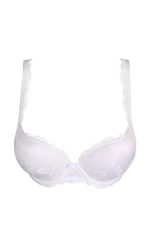 Бюстгалтеры пуш-ап в белом цвете, украшенные кружевом, фото крупным планом, Мери Жо. 