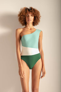 Купальник цельный для пляжа и бассейна от премиум бренда Туше, купальник трехцветный: зеленый, белый, мятный. 
