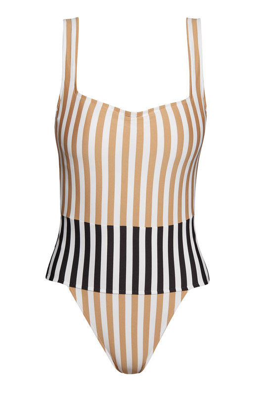 Цельный купальник с открытой спиной с принтом полоса, полосатый купальник от Андрес Сарда. 