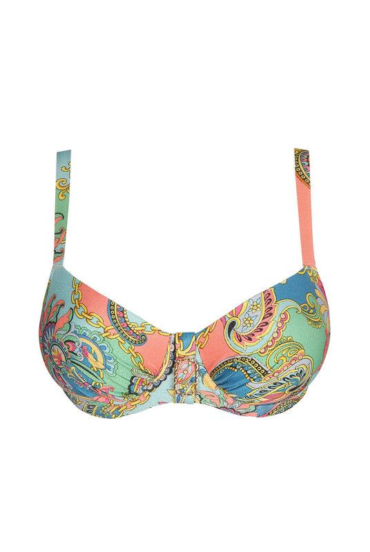 Купальный балконет с уплотненными чашками на кости с принтом, в зеленом цвете, Prima Donna. 