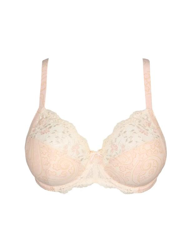 Купить бюстгальтер на косточках уплотненный с цветочной вышивкой по тюлю в телесном цвете от Прима Донна. Купити бюстгальтер на кісточках ущільнений з квітковим мереживом по тюлю в тілесному кольорі від Прима Донна.