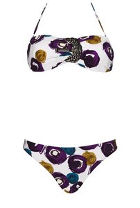 Женский купальник бандо с принтом на белом фоне