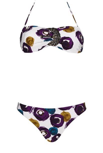 Женский купальник бандо с принтом на белом фоне