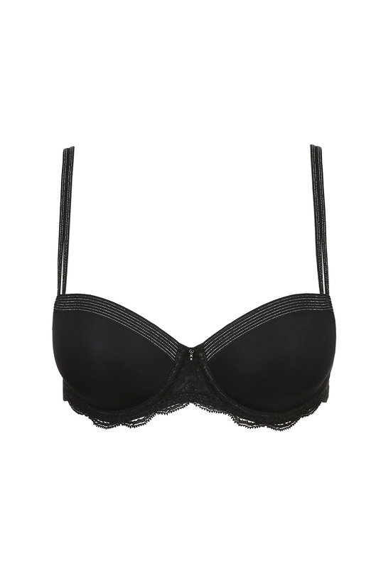 Женский бюстгальтер балконет купить черный, с кружевной боковой бретелью, с бесшовными чашками, Мери Жо. 